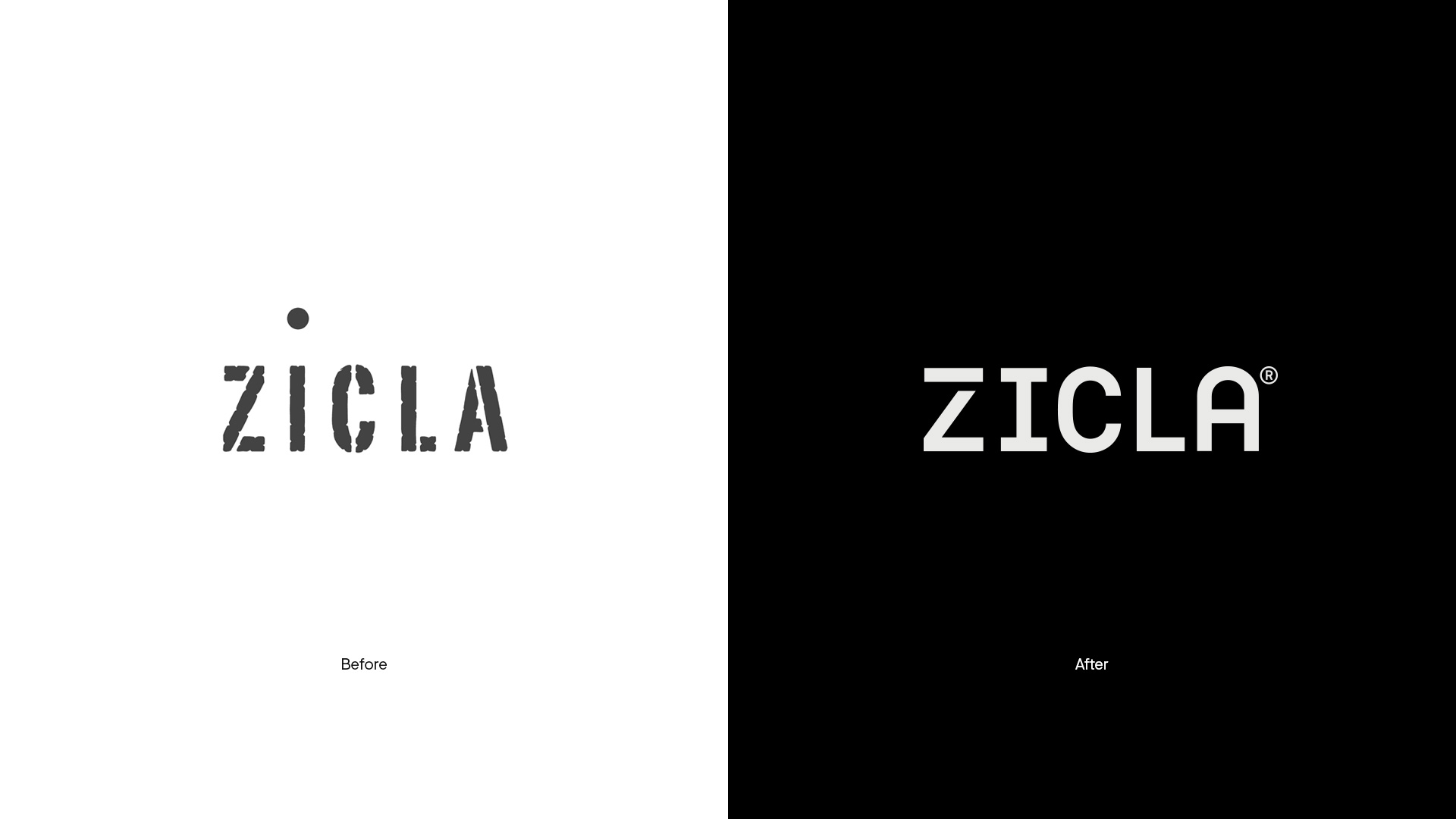 Antes y después del branding corporativo de Zicla por Nomon Design, agencia de branding