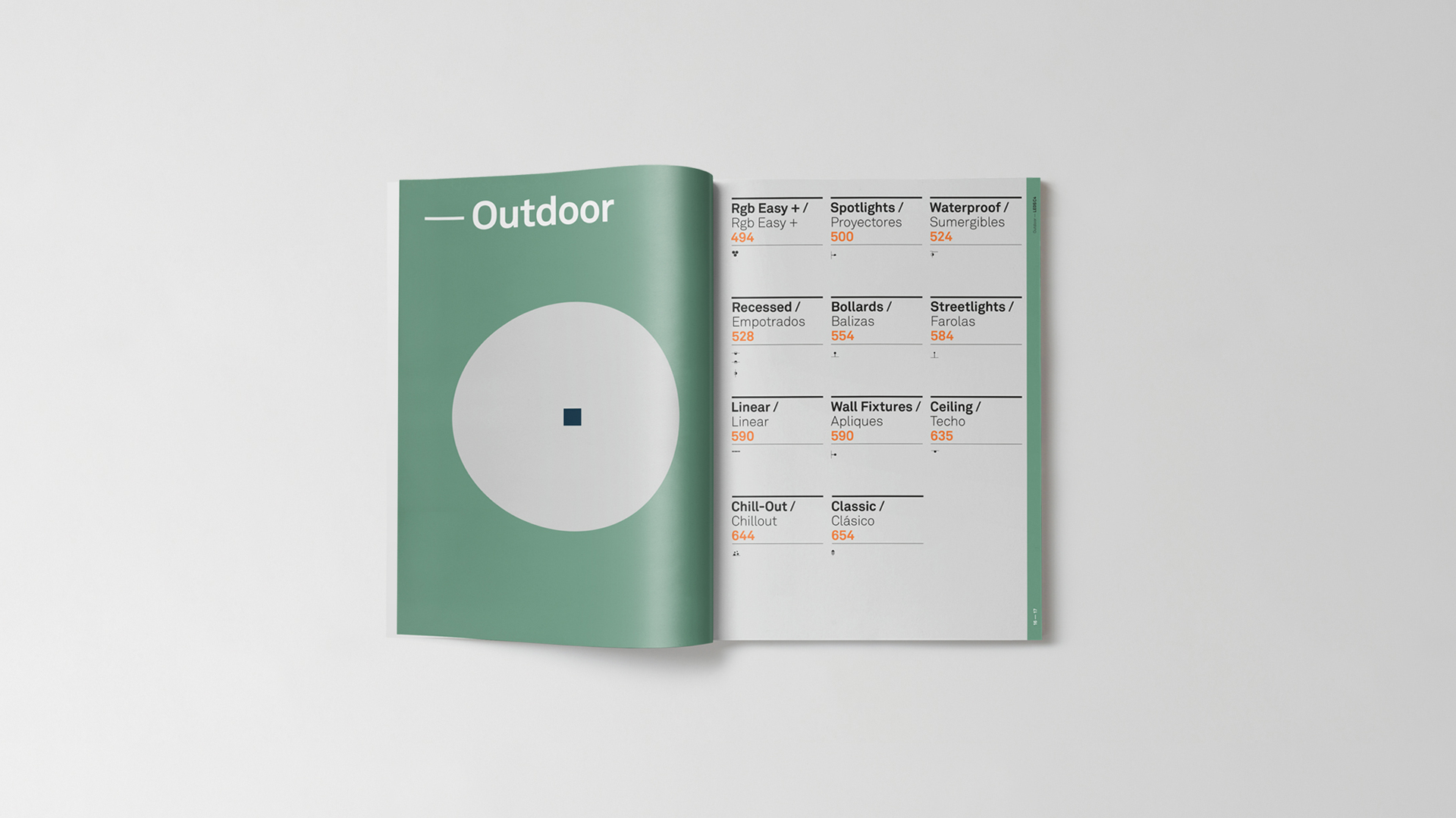 Interiores del diseño editorial para la empresa de iluminación LEDS C4 por Nomon Design, agencia de branding