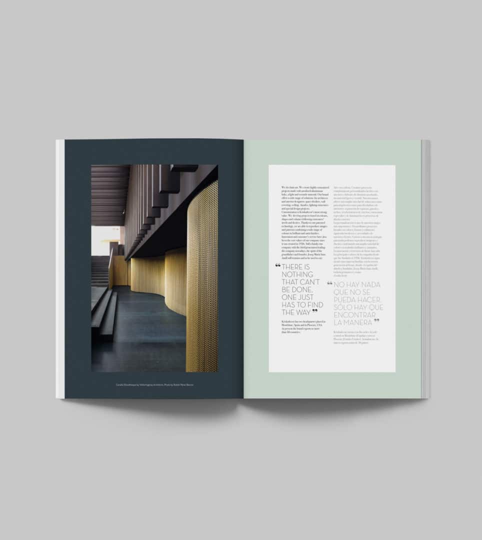 Caso de éxito: branding corporativo de Kriskadecor aplicado en revista por por Nomon Design, agencia de branding