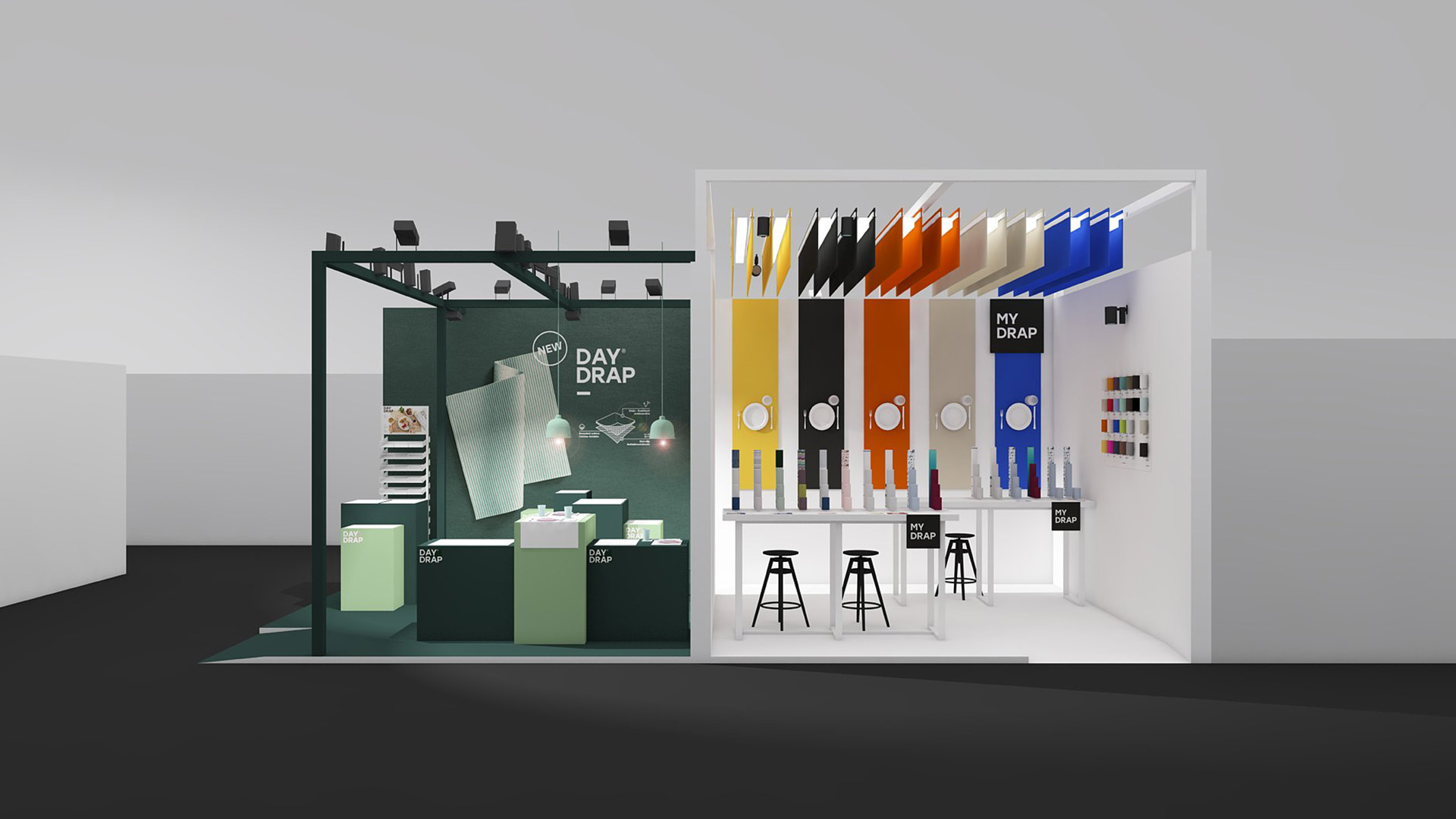 Retail branding stand MY DRAP y DAY DRAP de Nomon Design, agencia de branding y packaging.