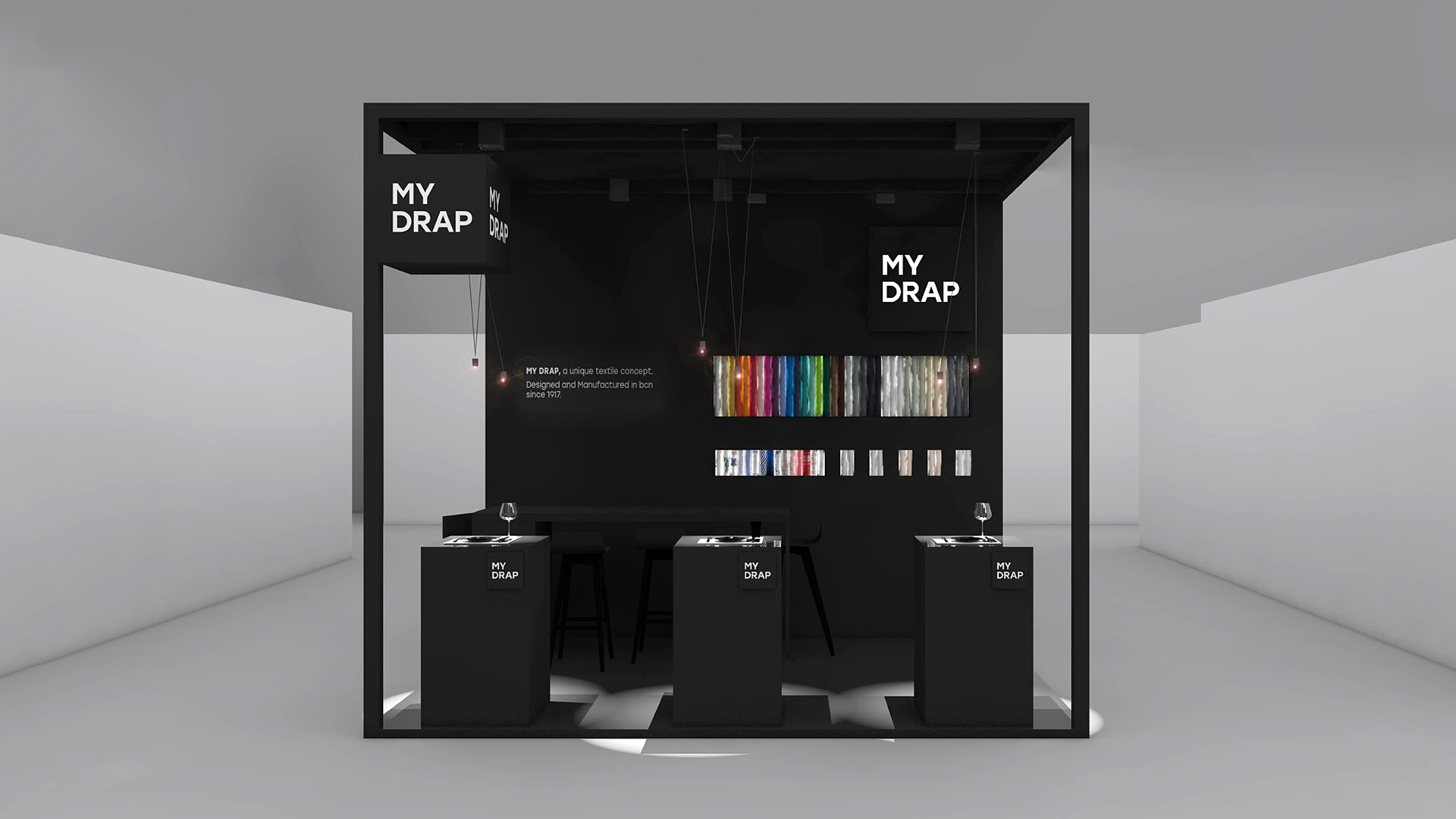 Diseño de stand para MY DRAP desarrollado por Nomon Design, agencia de branding y packaging.