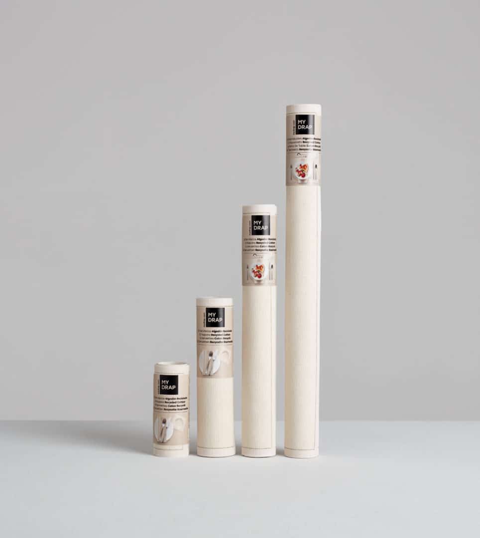 Diseño de packaging manteles y servilletas MY DRAP por Nomon Design, agencia de branding, diseño gráfico y packaging de Barcelona.