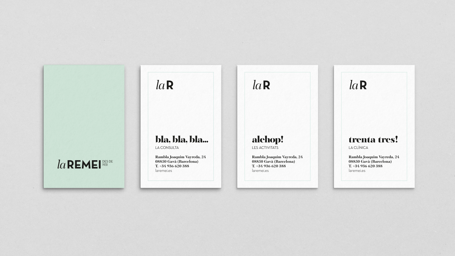 Tarjetas corporativas de la farmacia La Remei por Nomon Design, agencia de branding, diseño gráfico y packaging de Barcelona.