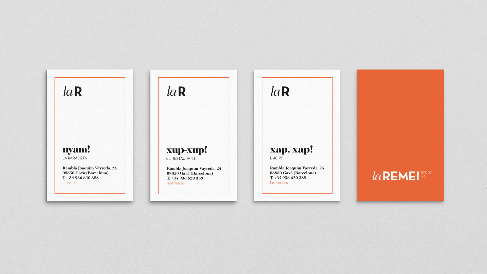 Branding aplicado en tarjetas de la farmacia La Remei por Nomon Design, agencia de branding