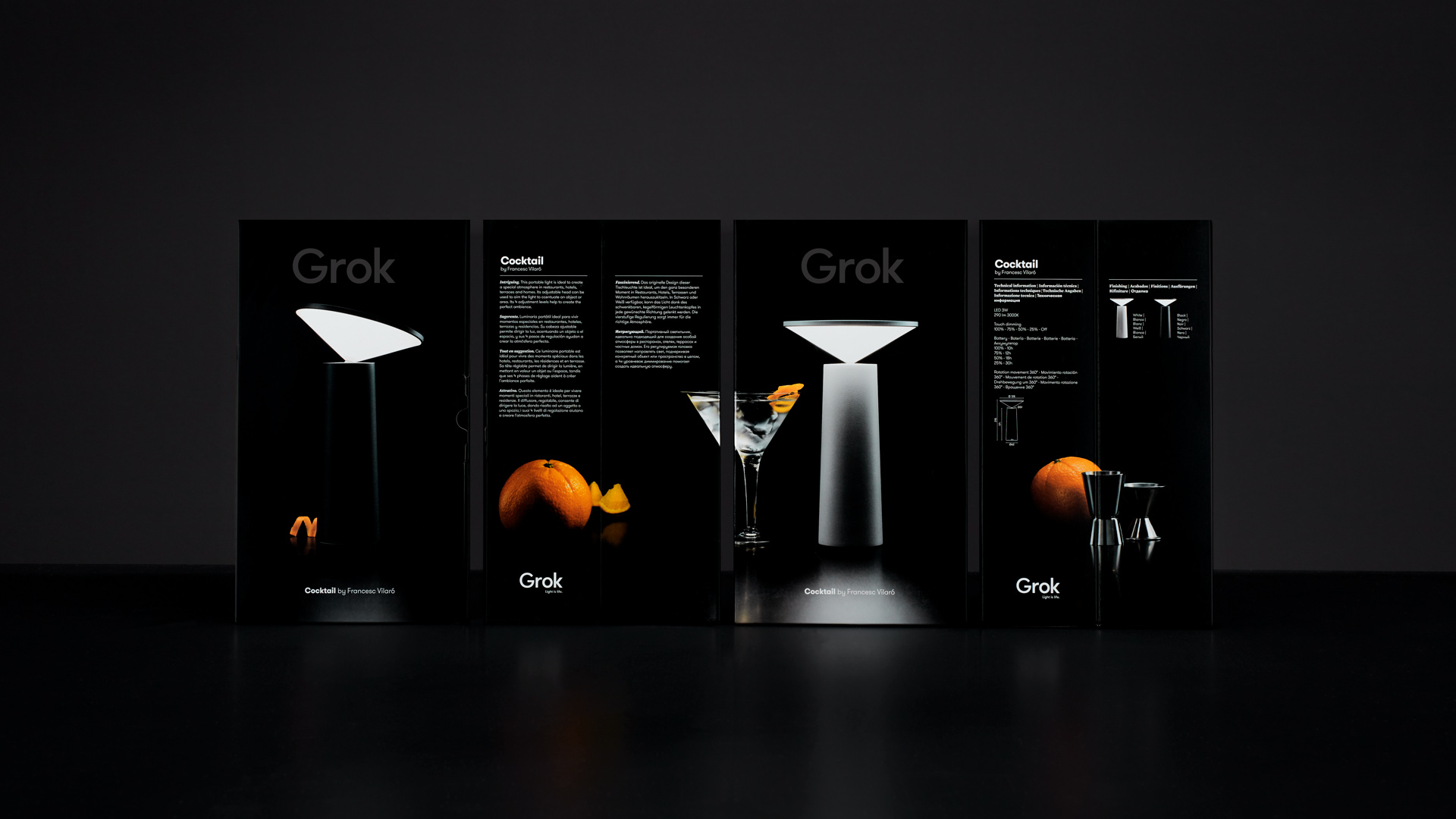 Diseño de packaging Cocktail de Grok por Nomon Design, agencia de branding
