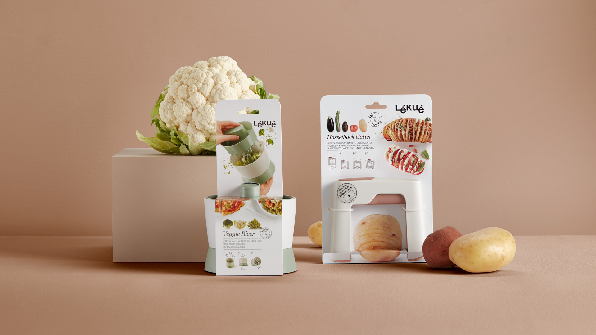Diseo de packaging productos Veggie Tools de Lékué por Nomon Design, agencia de branding
