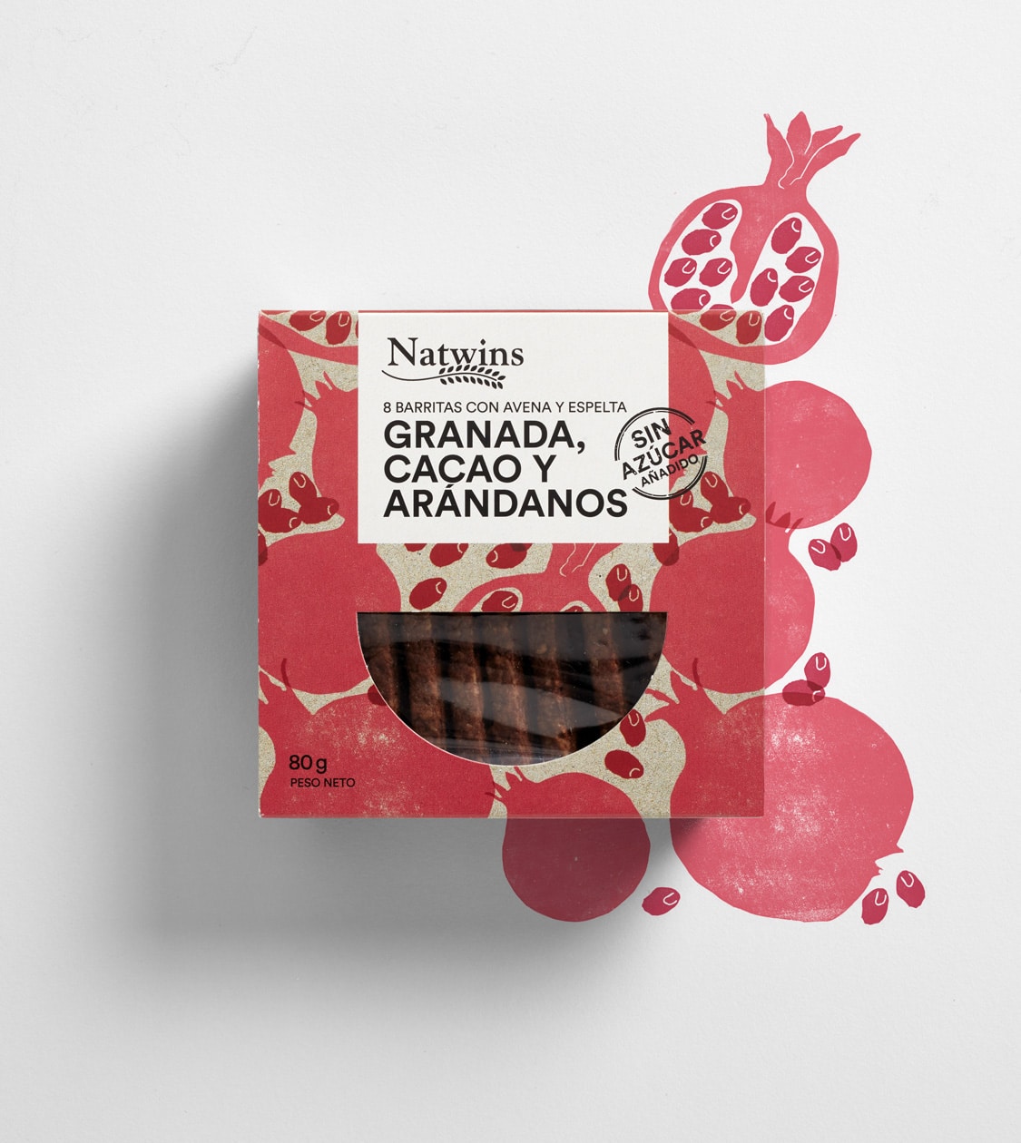 Ilustración y diseño de packaging de barritas y galletas Natwins por Nomon Design, agencia de branding