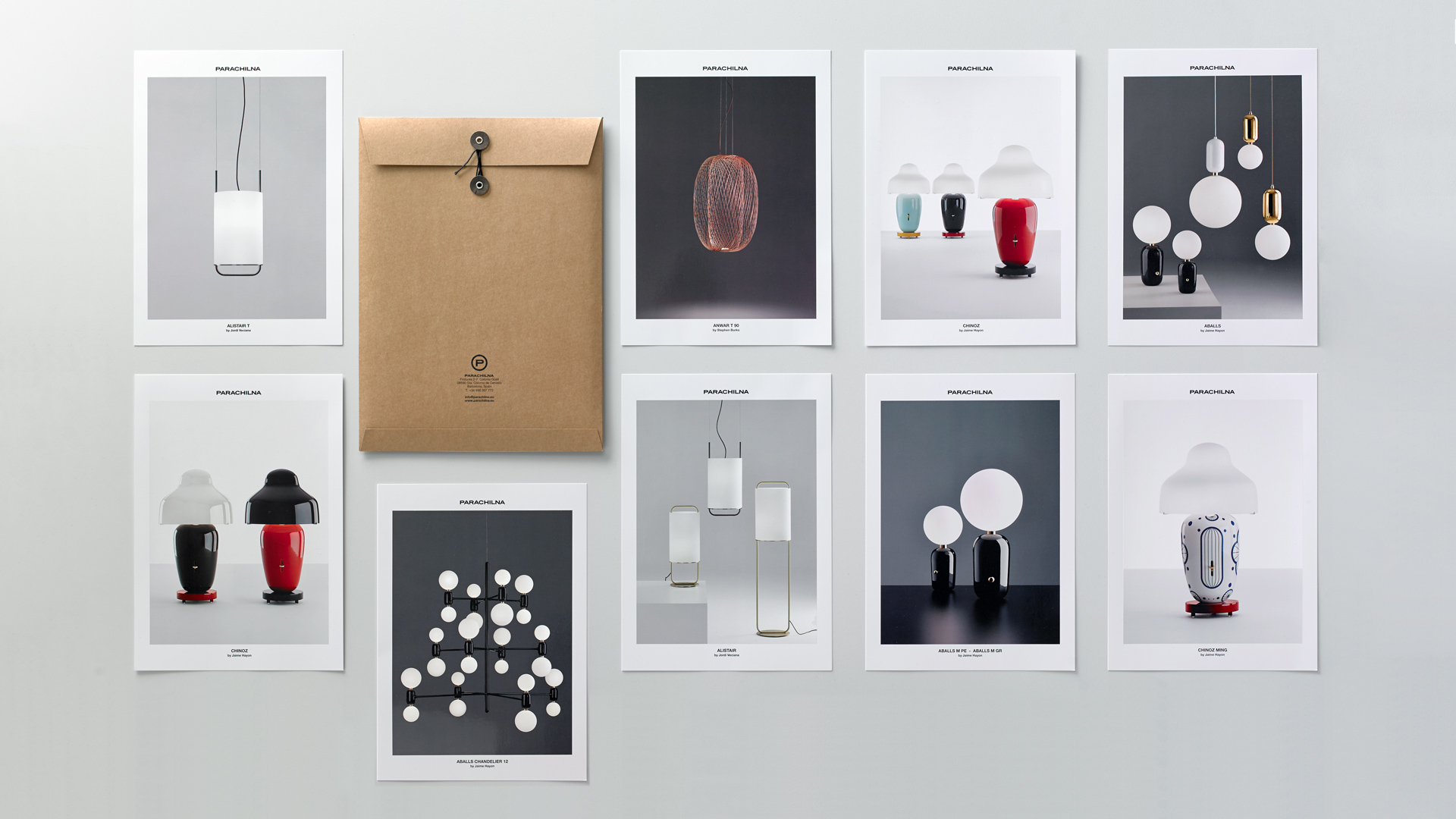 Materiales corporativo para la empresa de iluminación Parachilna por Nomon Design, agencia de branding