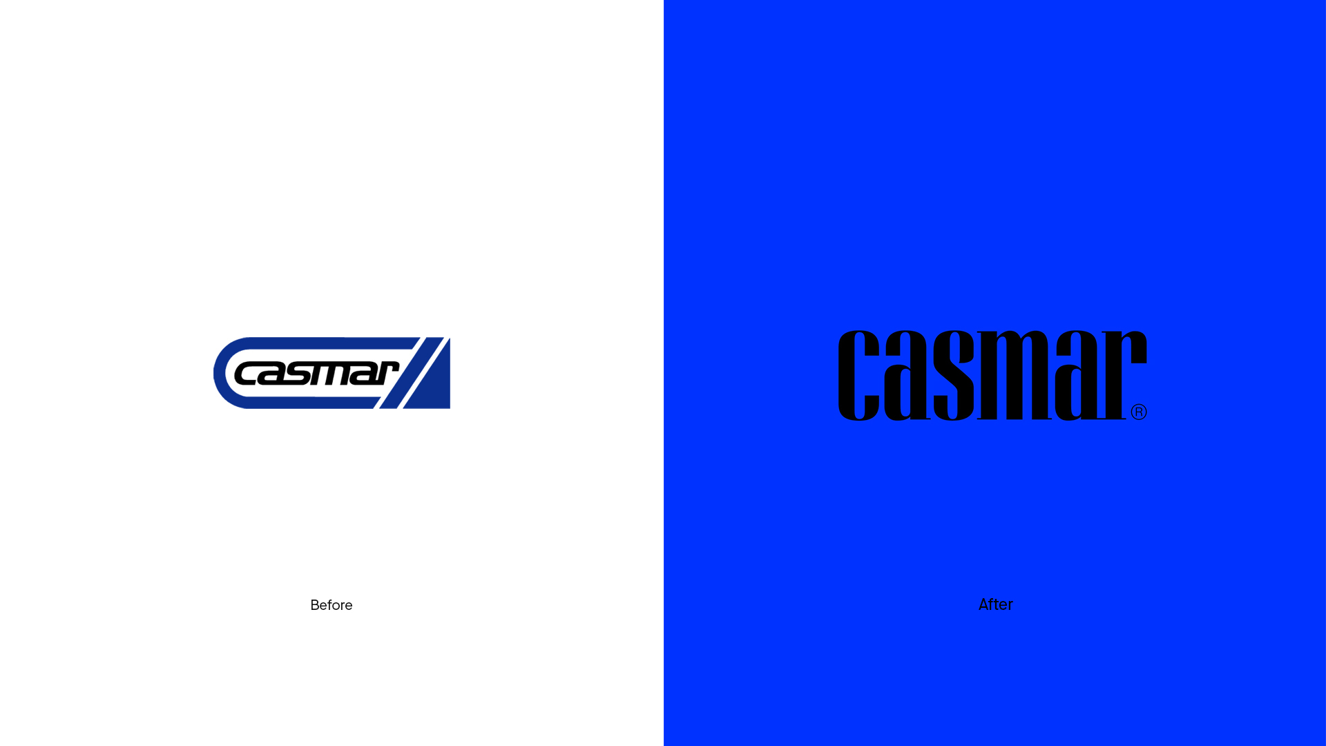 Antes y después del branding corporativo de Casmar por Nomon Design, agencia de branding