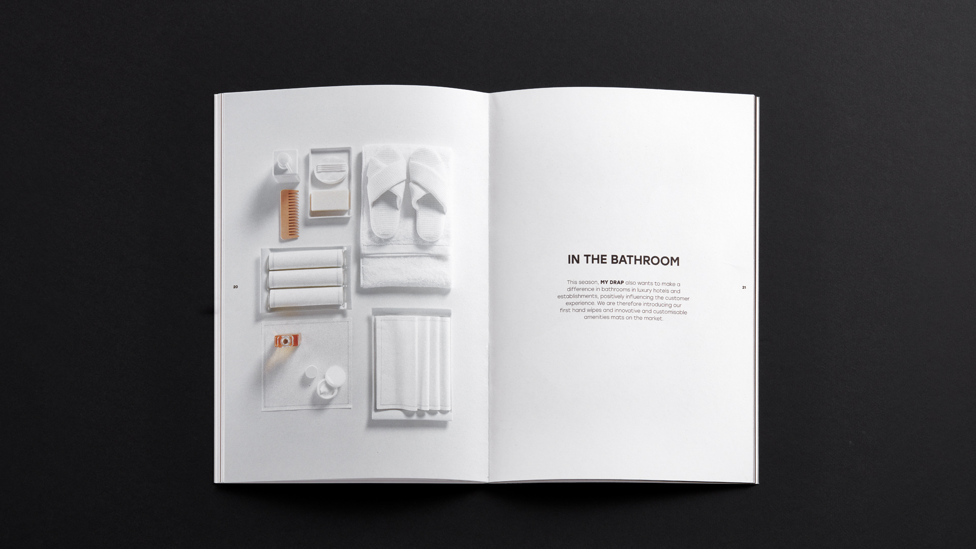 Portadillas interiores del nuevo catálogo de producto de MY DRAP Profesional por Nomon Design, agencia de branding