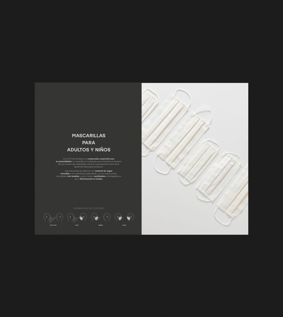 Interiores del catálogo de mascarillas MY DRAP Profesional por Nomon Design, agencia de branding