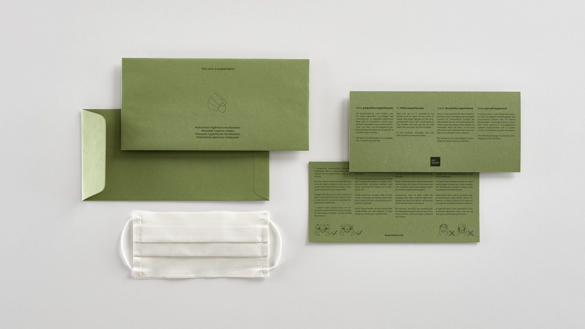 Packaging amenities mascarillas MY DRAP Profesional para hoteles por Nomon Design, agencia de branding