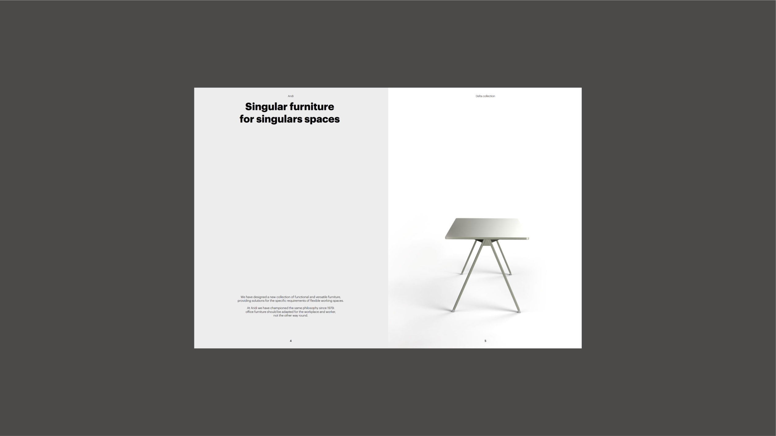 Interiores del catálogo Delta de Aridi por Nomon Design, agencia de branding