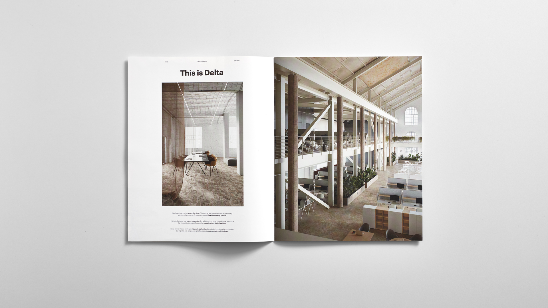 Dirección de arte del catálogo Delta de Aridi por Nomon Design, agencia de branding