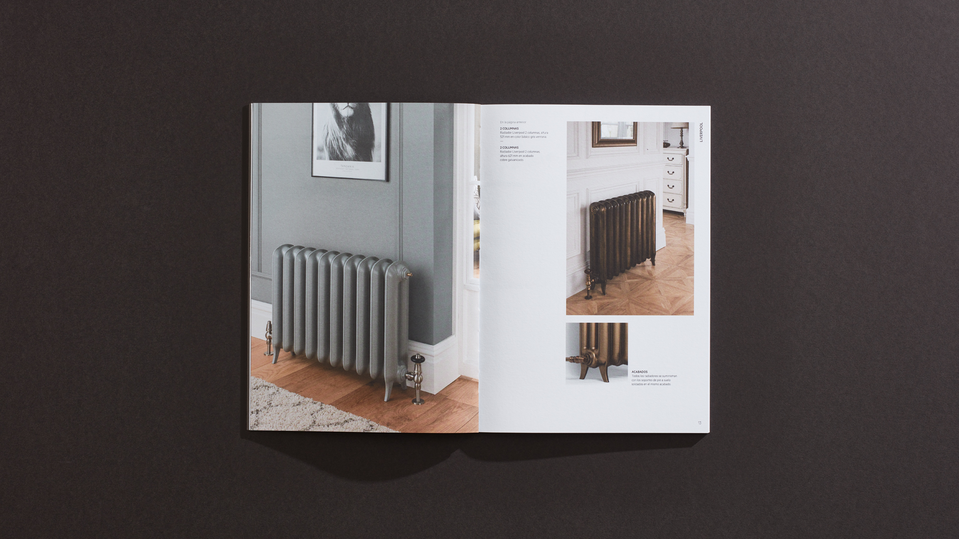 Interiores del diseño editorial del catálogo Hierro fundido de IRSAP por Nomon Design, agencia de branding