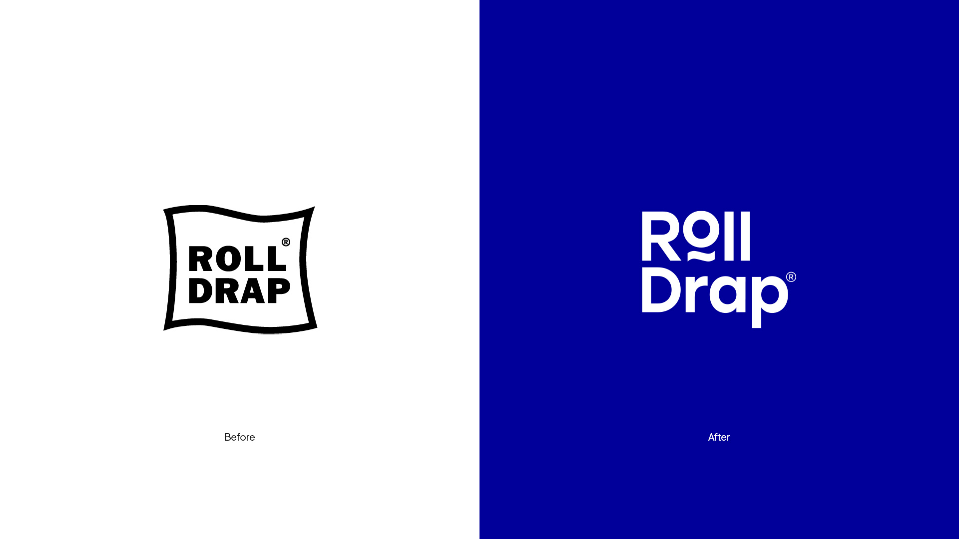Antes y después del branding de Roll Drap por Nomon Design, agencia de branding
