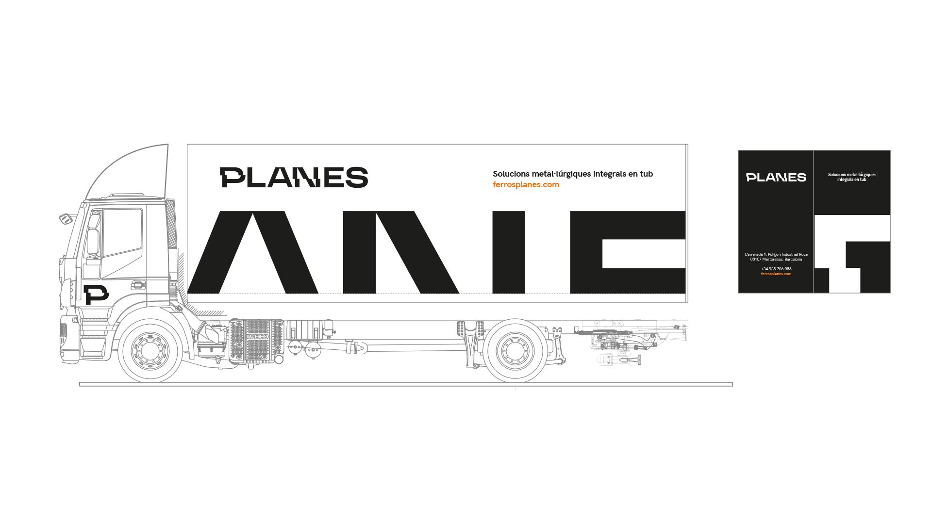 Aplicación del branding de Ferros Planes sobre camión 