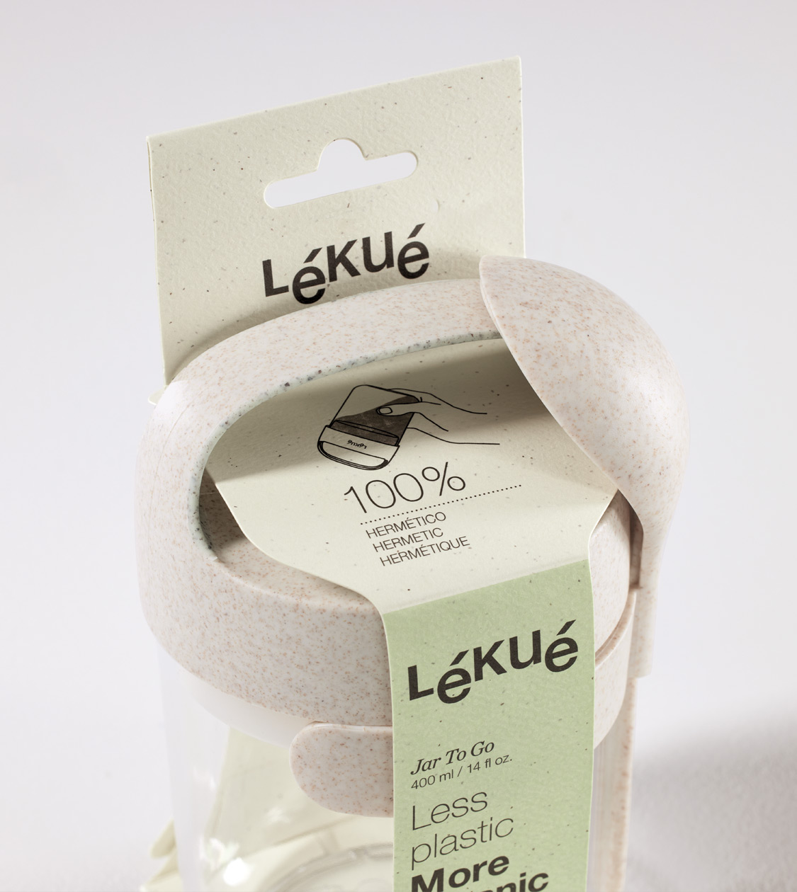Detalle del packaging del Jar To Go colección To Go Organic de Lékué por Nomon Design, agencia de branding