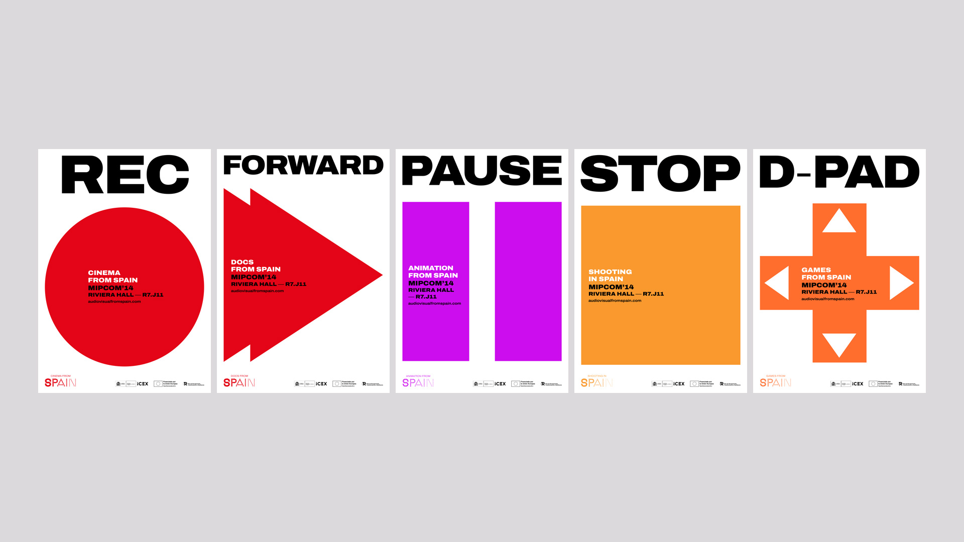 Gráficas de las diferentes submarcas de Audiovisual from Spain de ICEX por Nomon Design, agencia de branding