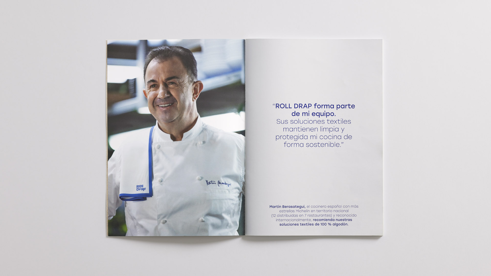 Detalle de la colaboración de Martín Berasategui en el catálogo de Roll Drap por Nomon Design, agencia de branding