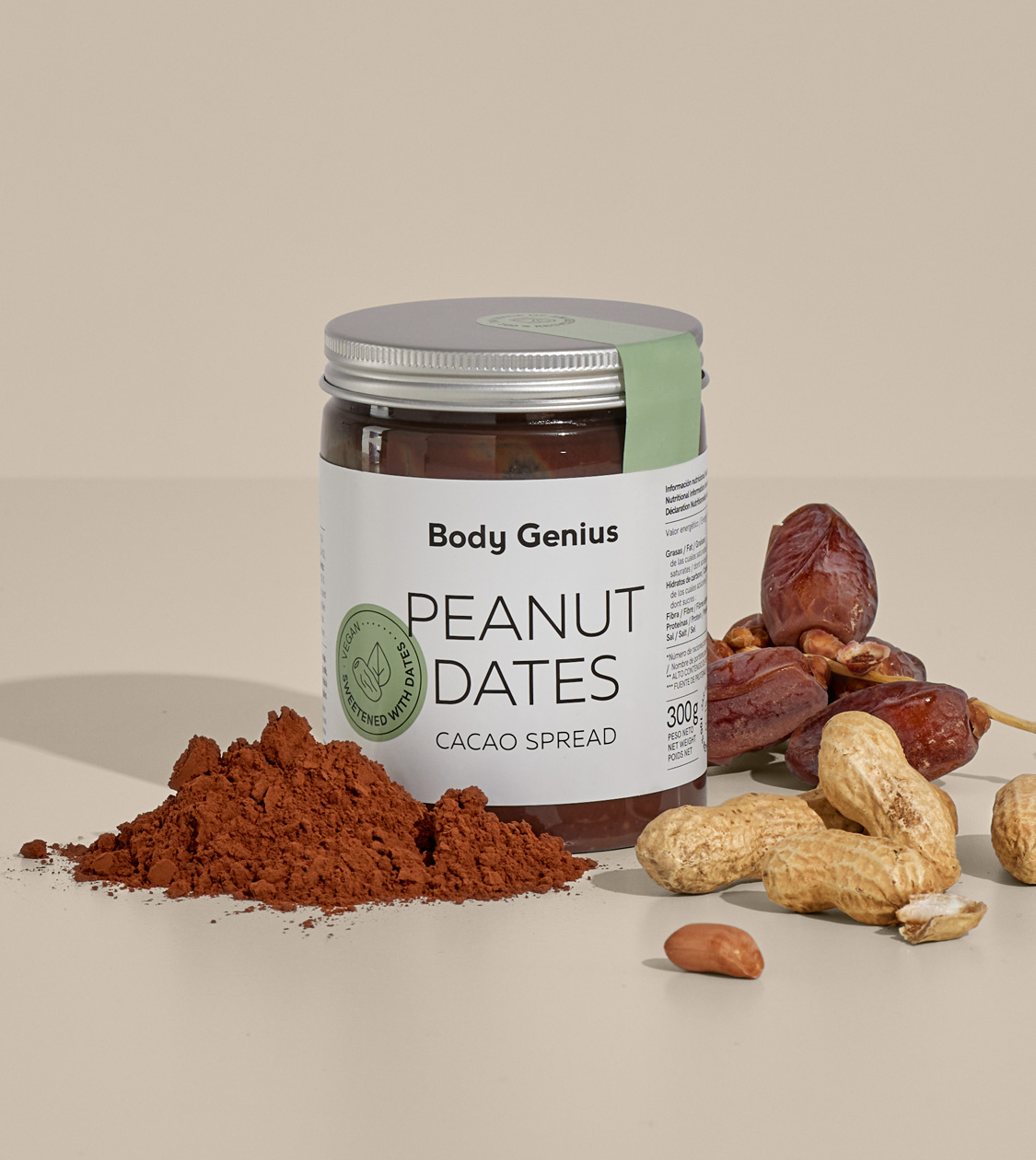 Detalle del packaging de Peanut Dates de la gama Vegan de Body Genius