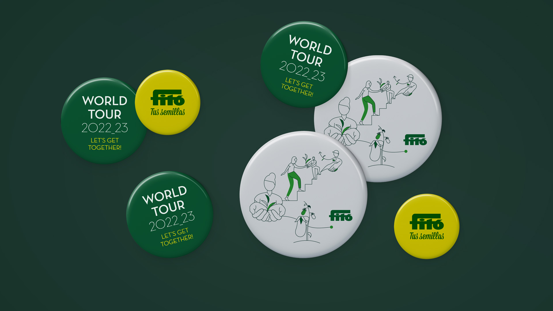 Materiales de comunicación World Tour de Semillas Fitó creados por NOMON DESIGN agencia de branding