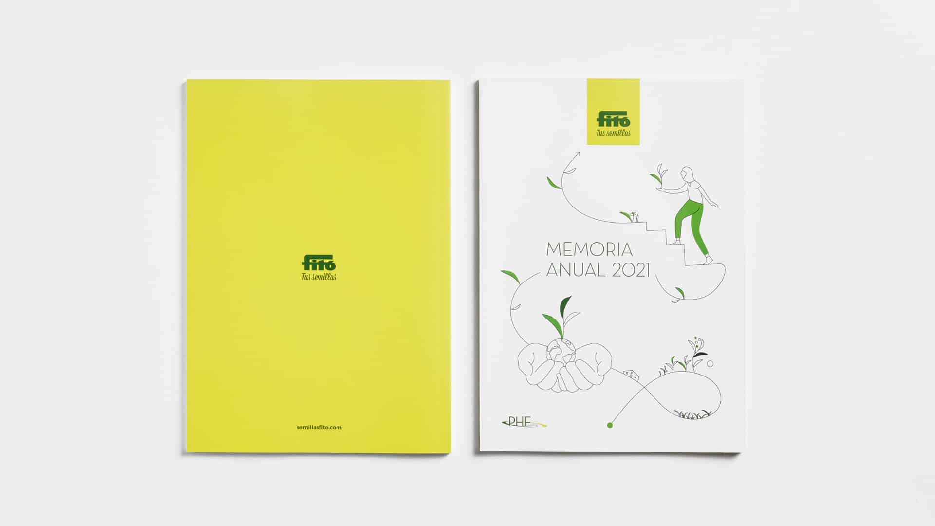 Diseño de folleto de comunicación de Semillas Fitó con ilustraciones por NOMON DESIGN, agencia de branding