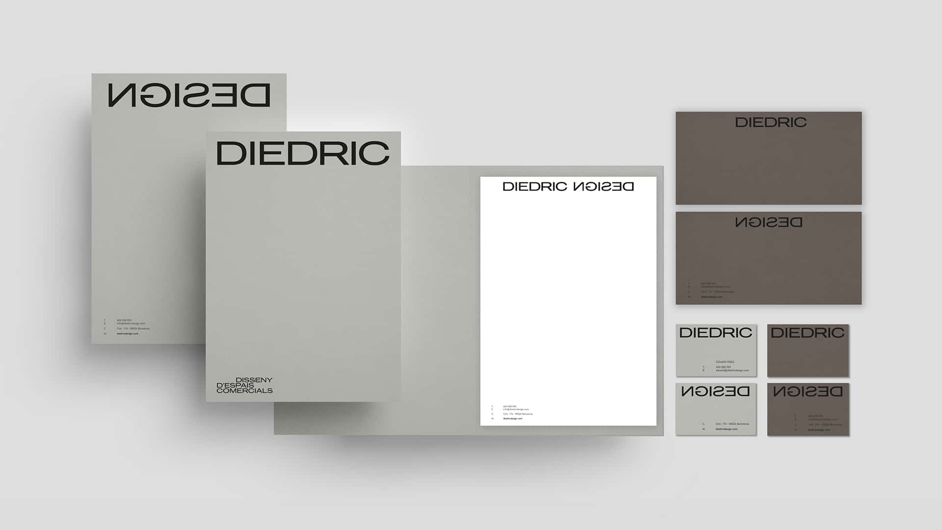 Branding aplicado en papelería corporativa de Diedric Design desarrollada por Nomon Design