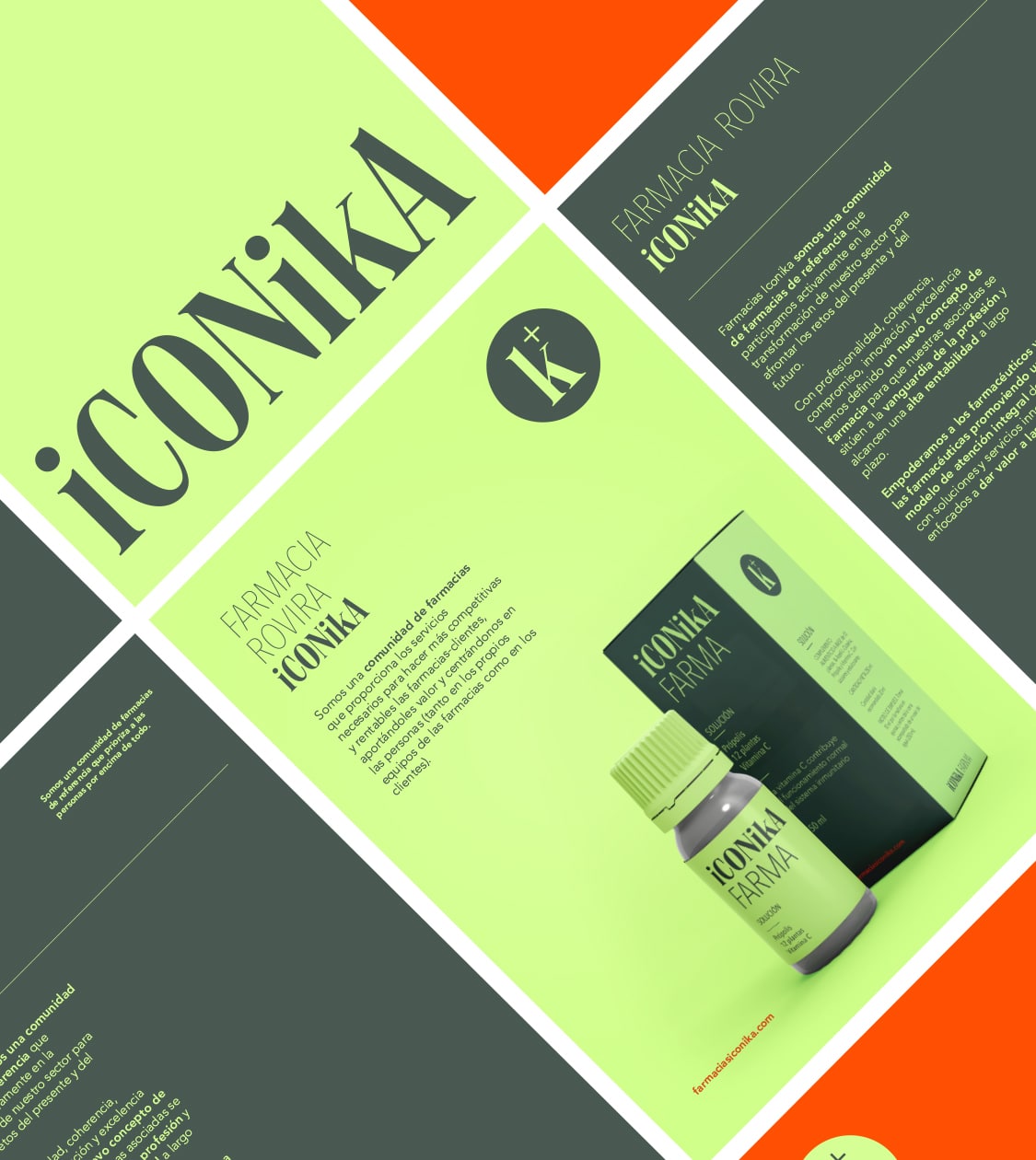 Aplicación del branding de Farmacias Iconika diseñado por NOMON DESIGN, agencia de branding de Barcelona, en su póster corporativo