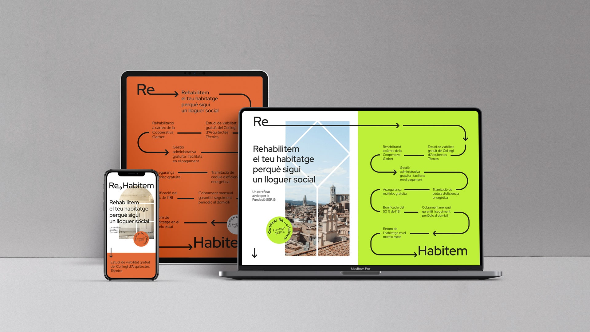 Aplicación del diseño ReHabitem en diferentes dispositivos digitales. Diseño web responsive de Nomon Design.