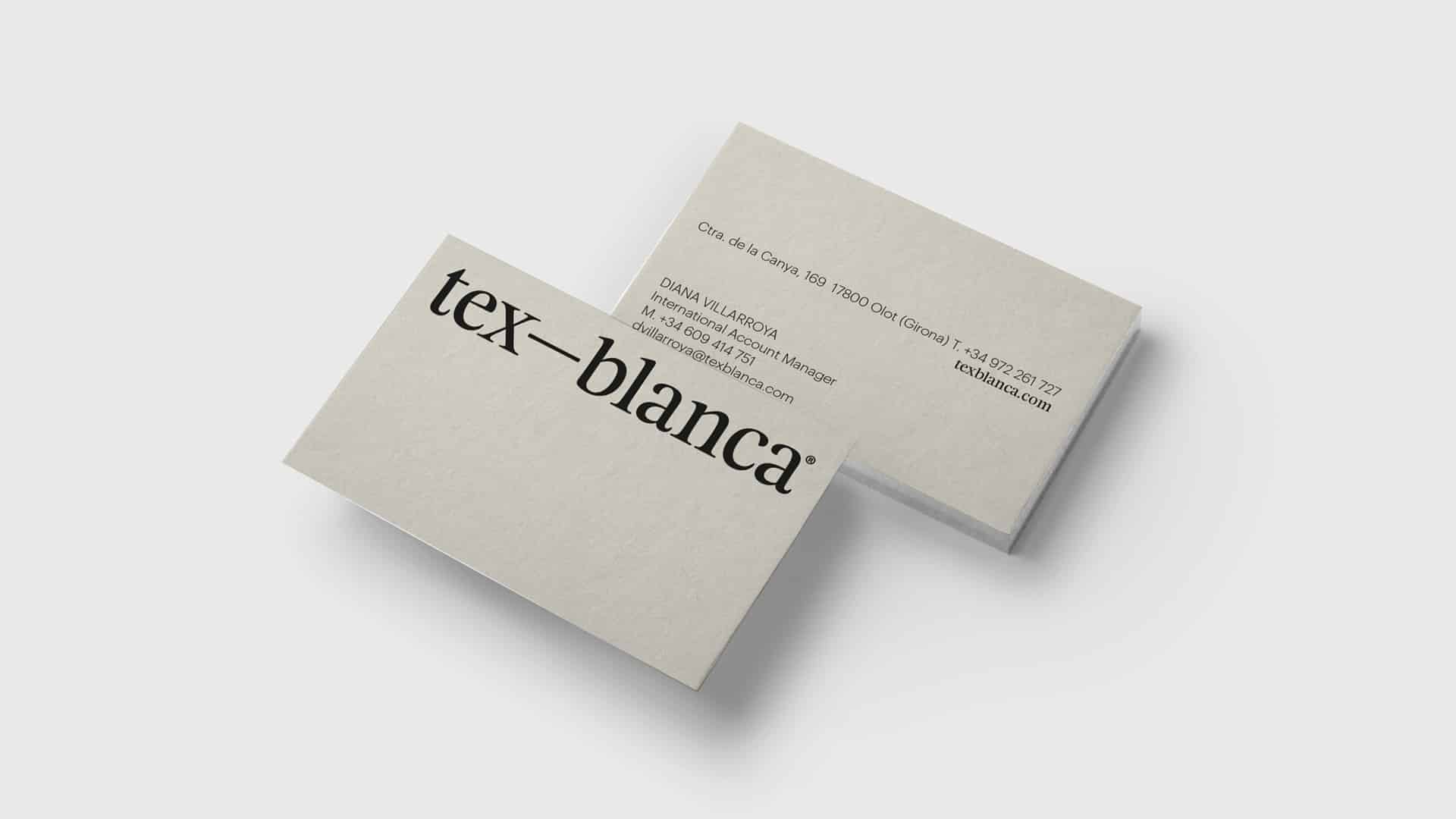 Tarjetas corporativa de Tex-Blanca, desarrolladas por Nomon Design, agencia de branding