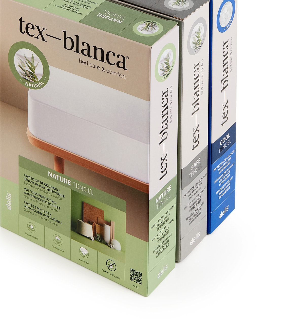 Detalle gama de packaging Tex-Blanca diseñado por Nomon Design, agencia de branding