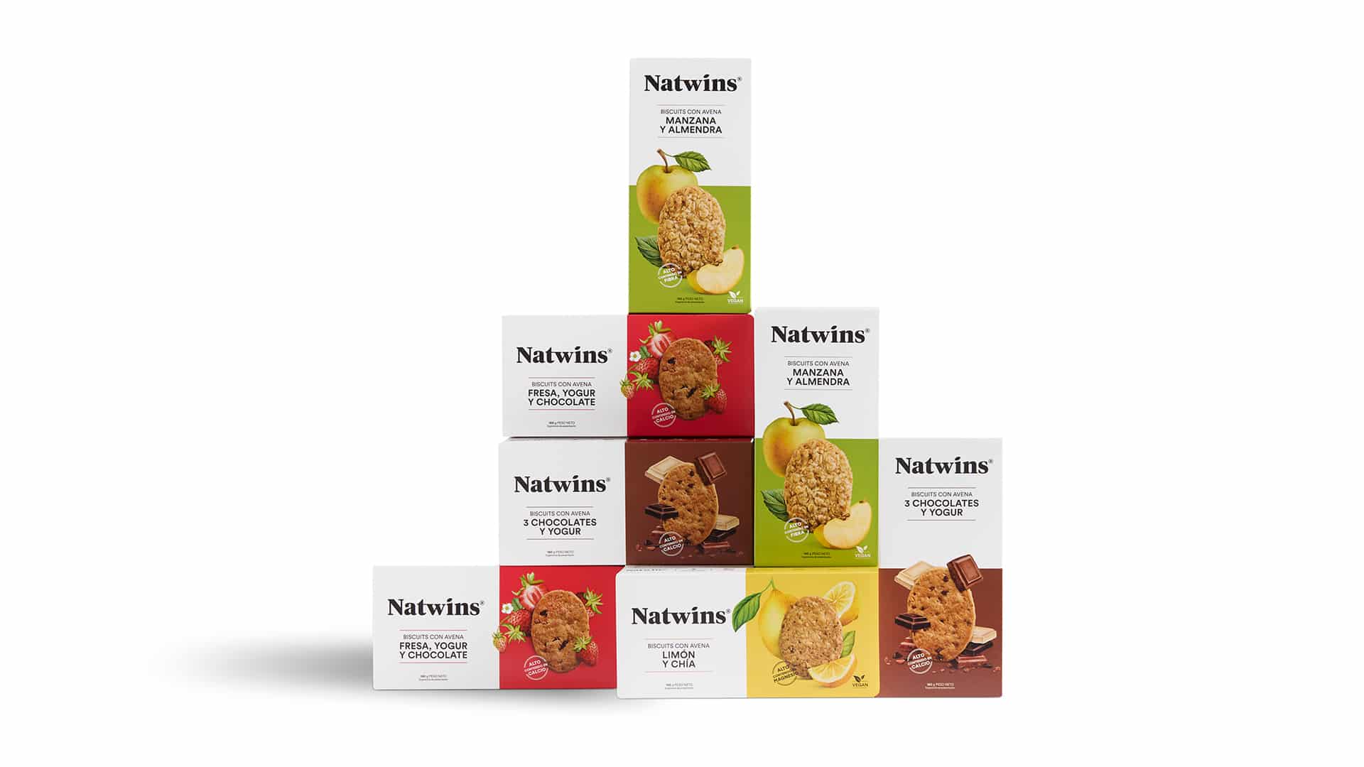 Packaging de la variedad de sabores Natwins diseñado por NOMON DESIGN, agencia de branding de Barcelona
