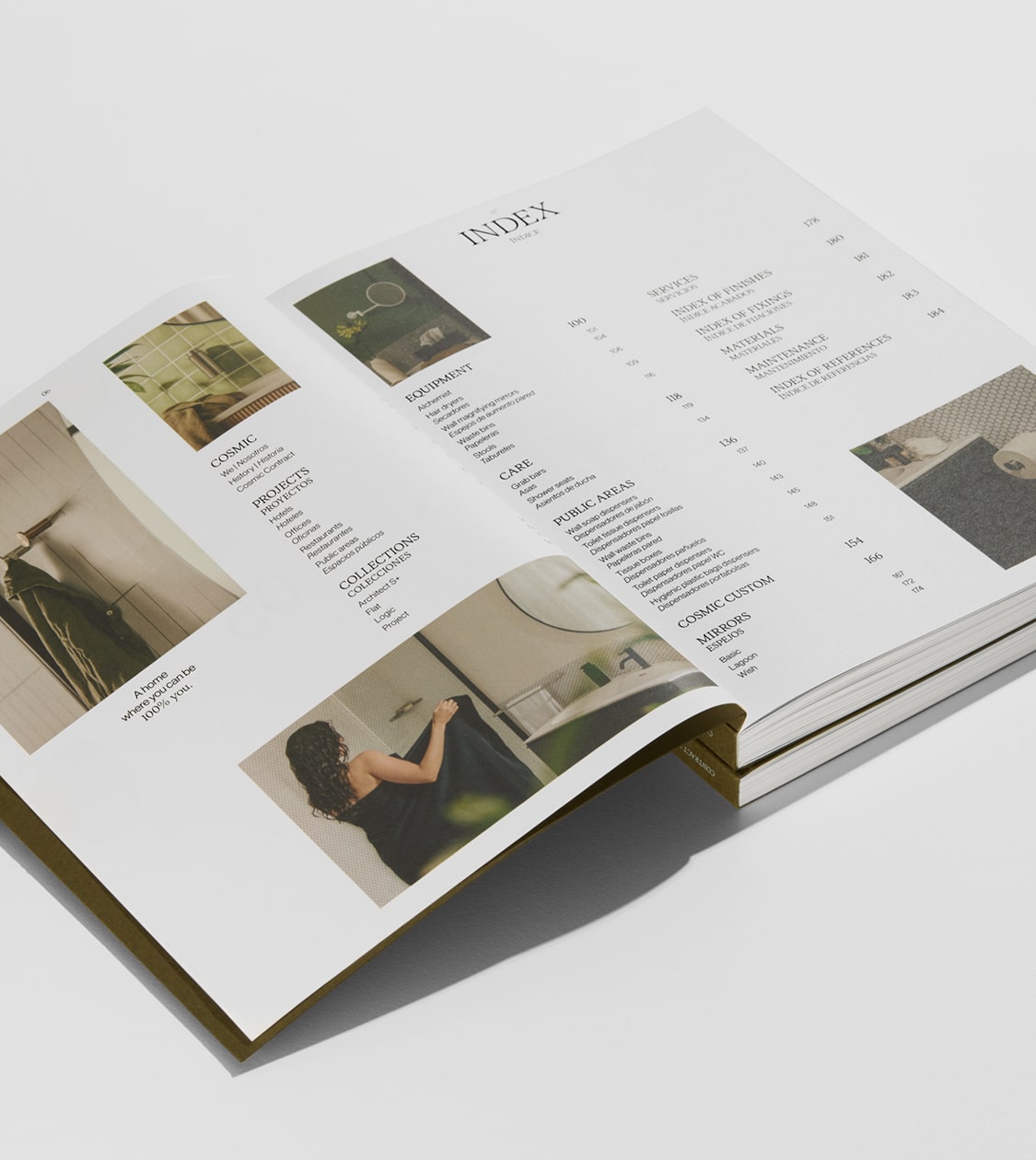 Detalle del índice del diseño editorial del catálogo de Cosmic por Nomon Design, agencia de branding