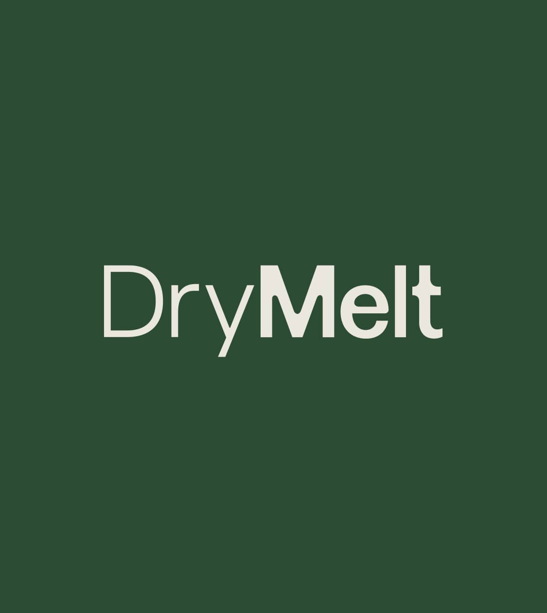 Logotipo de DryMelt sobre fondo verde, desarrollado por Nomon Design, agencia de branding.