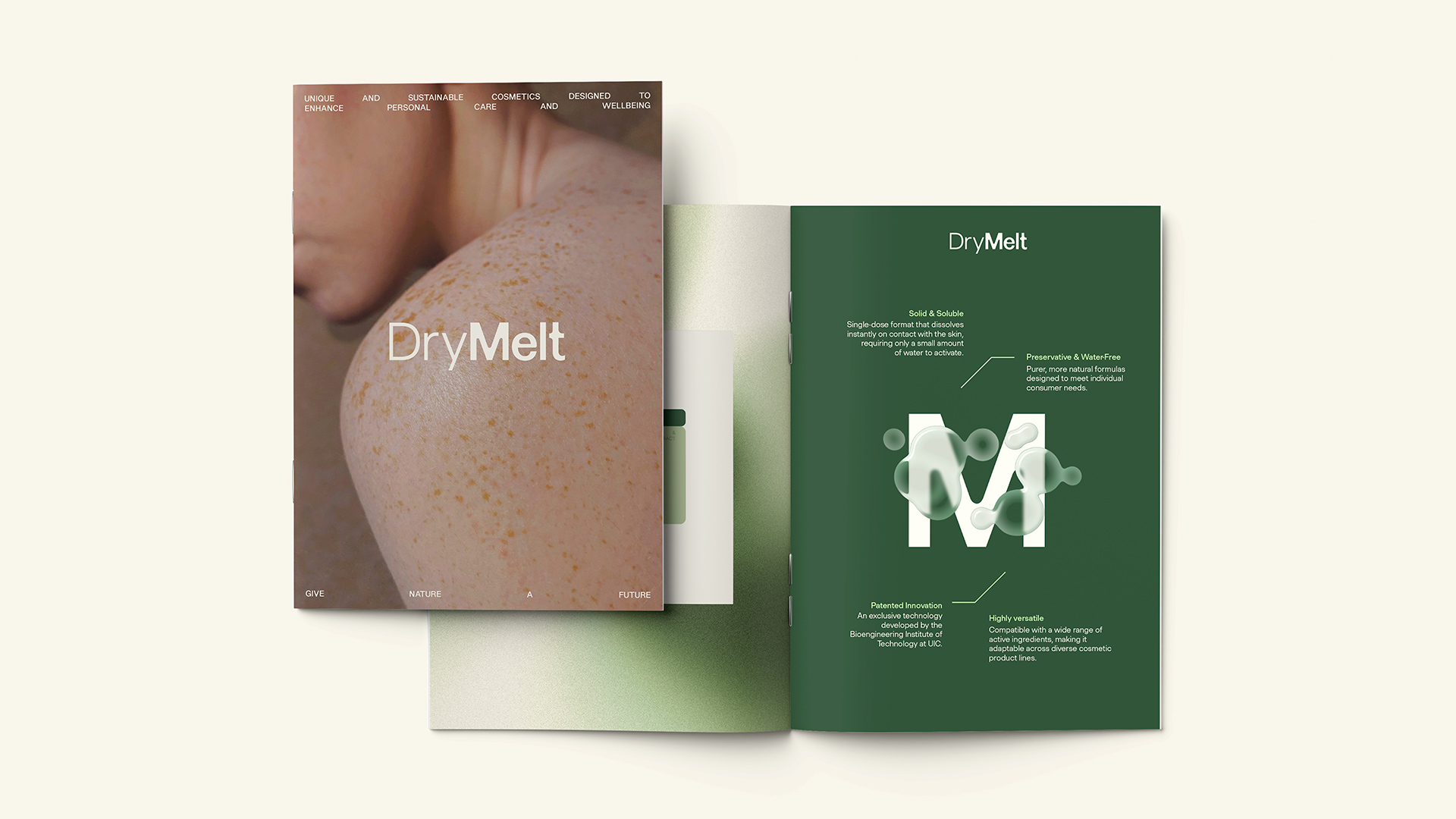 Collage de piezas gráficas y contenido visual de DryMelt, desarrollado por Nomon Design, agencia de branding.